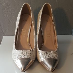 Deb Gold and Cream Lace Heels